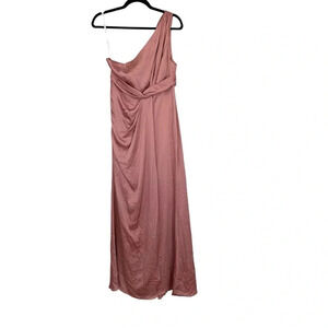 Dessy Collection Women’s One-Shoulder Blush Gathered Bodice Satin Gown GUC